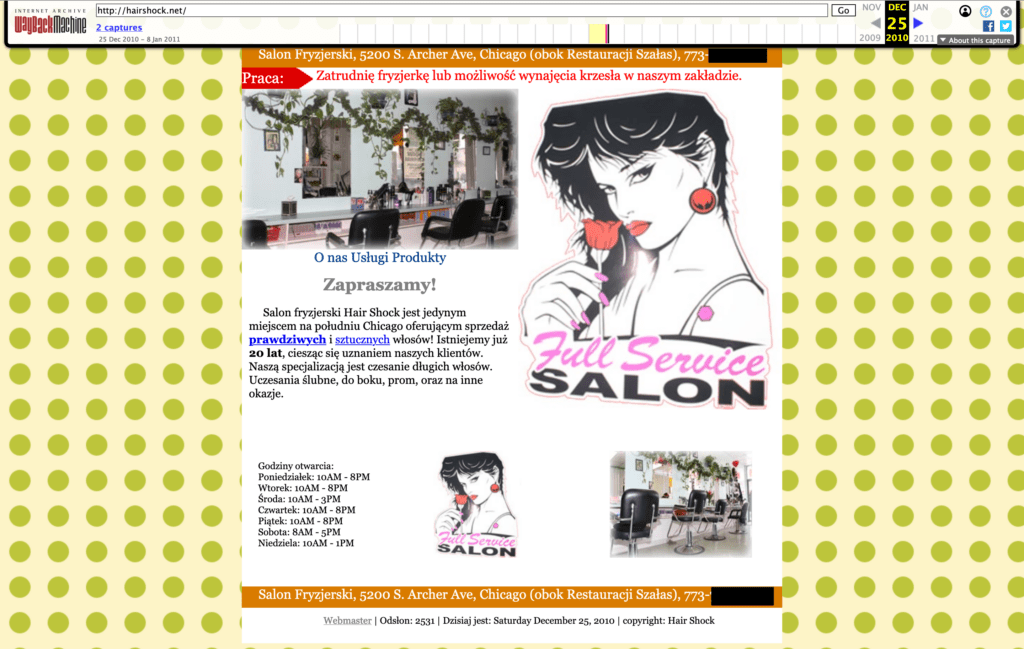 Strona internetowa lokalnego salonu fryzjerskiego.