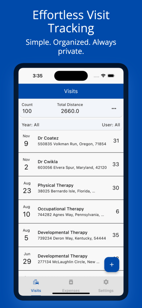 This is a screenshot of "Medical Expenses Log" app. Effortless Visit Tracking